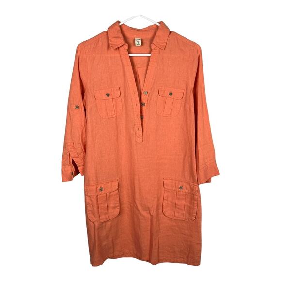 Old Navy Linen Blend Rayon Womens Casual Dress Orange Small Cruise Vacation - Picture 1 of 7